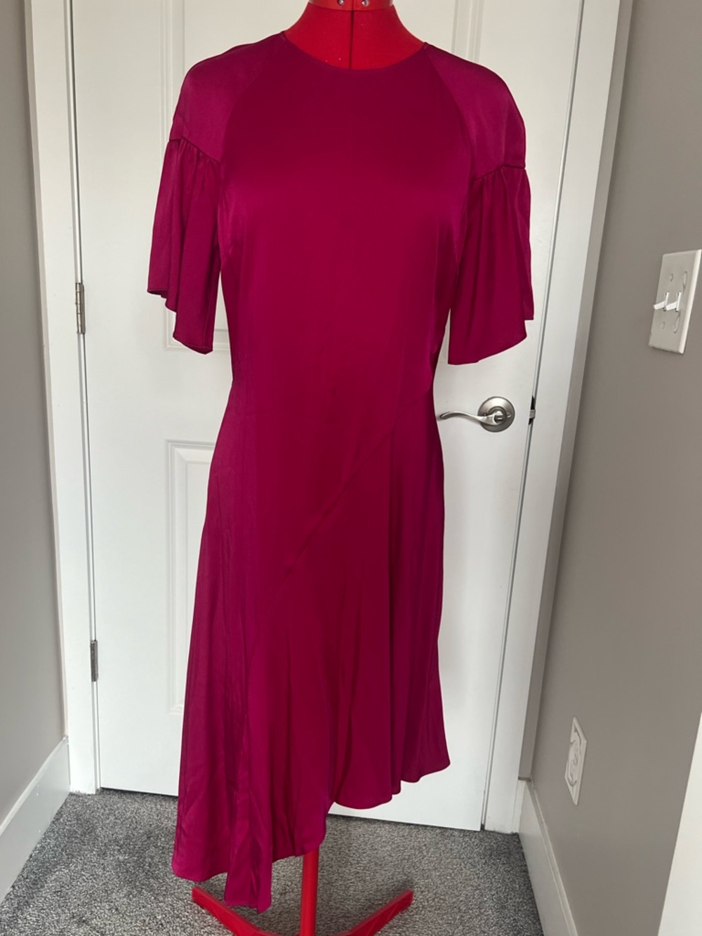 A.L.C. Magenta Midi Dress with Flutter Sleeves